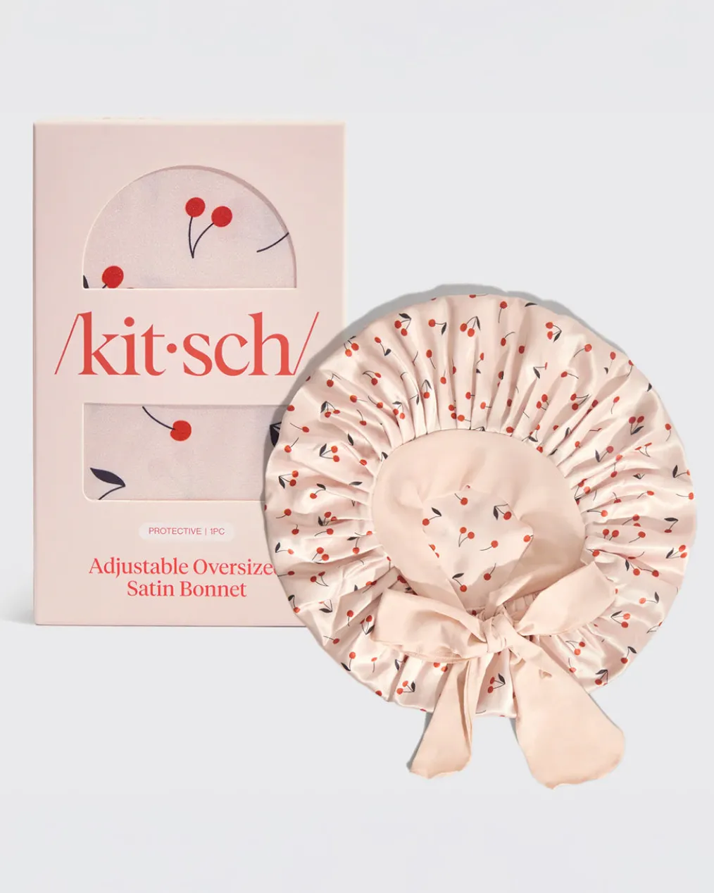 Adjustable Oversized Satin Bonnet - Cherry Print