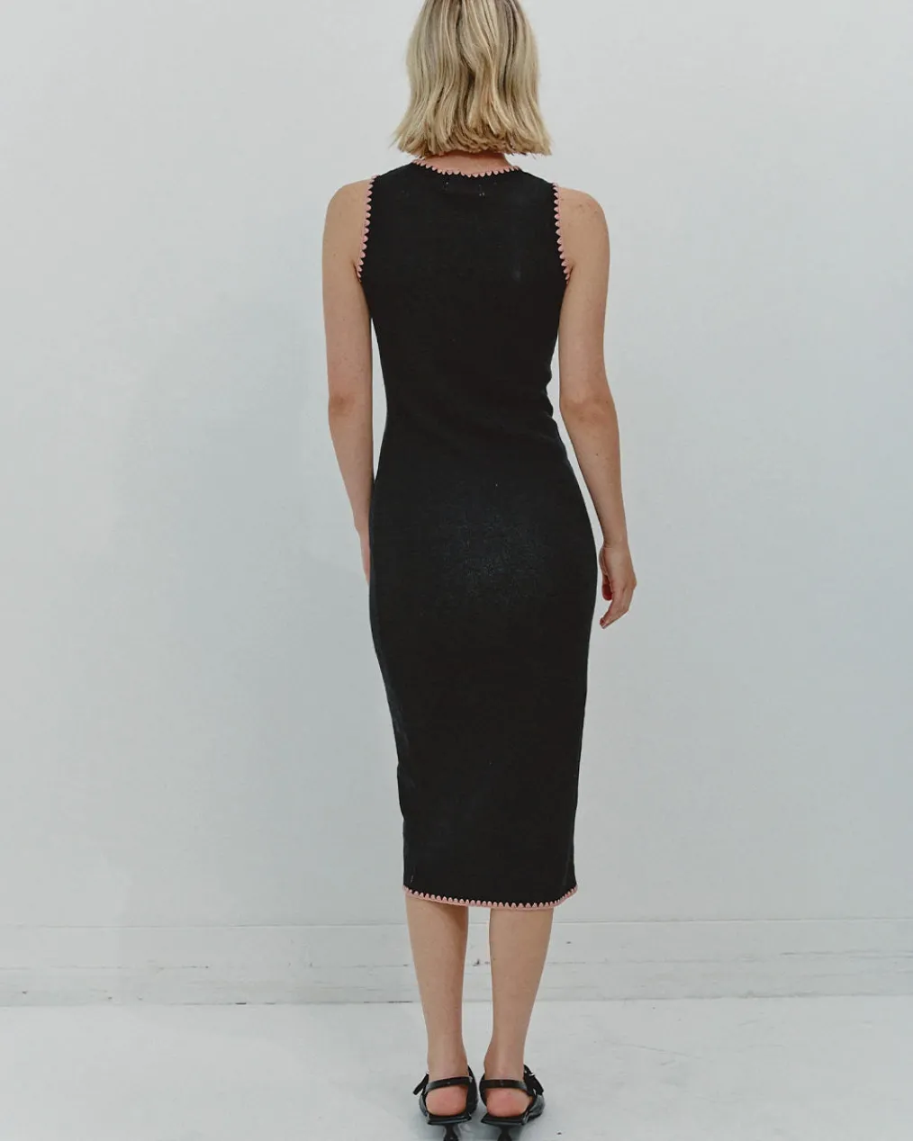 Black Martini Embroidered Knit Midi Dress