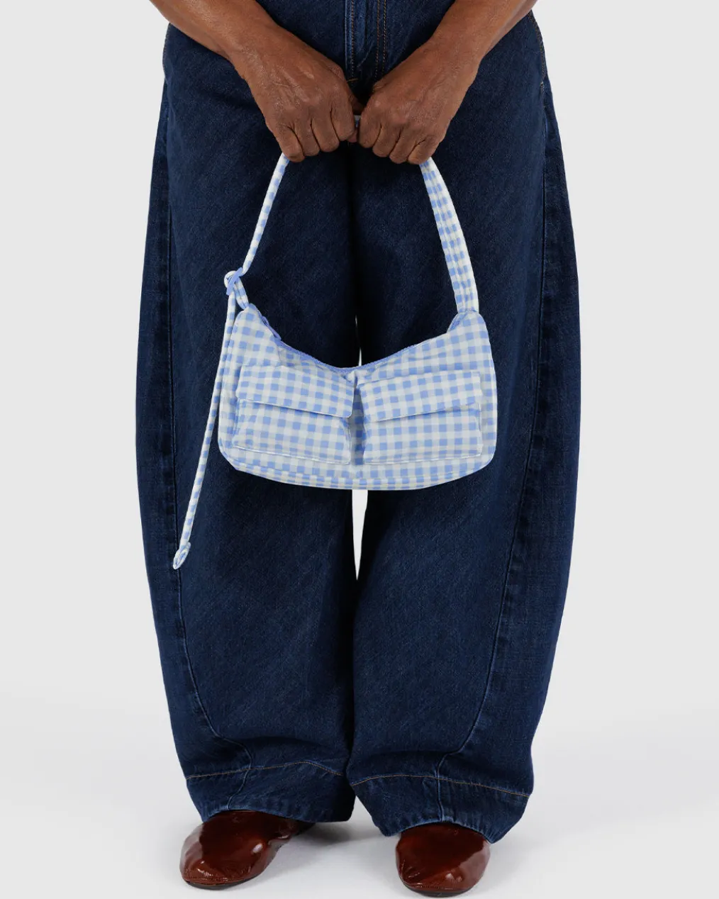 Cargo Shoulder Bag - Light Blue Gingham
