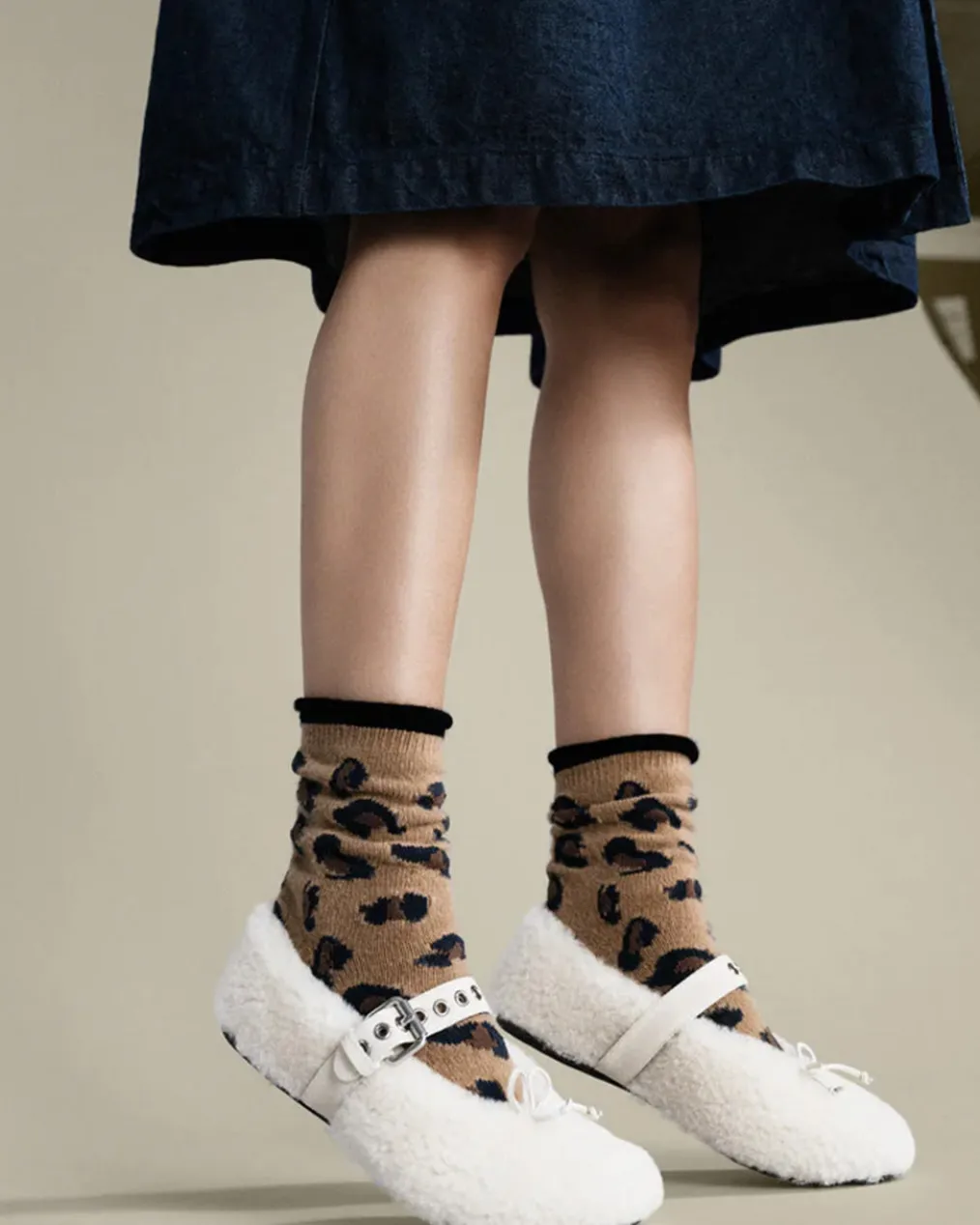 Cheetah Cashmere Crew Socks