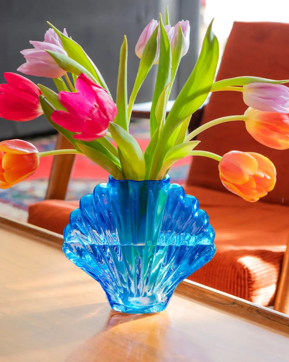Cobalt Blue Glass Seashell Vase