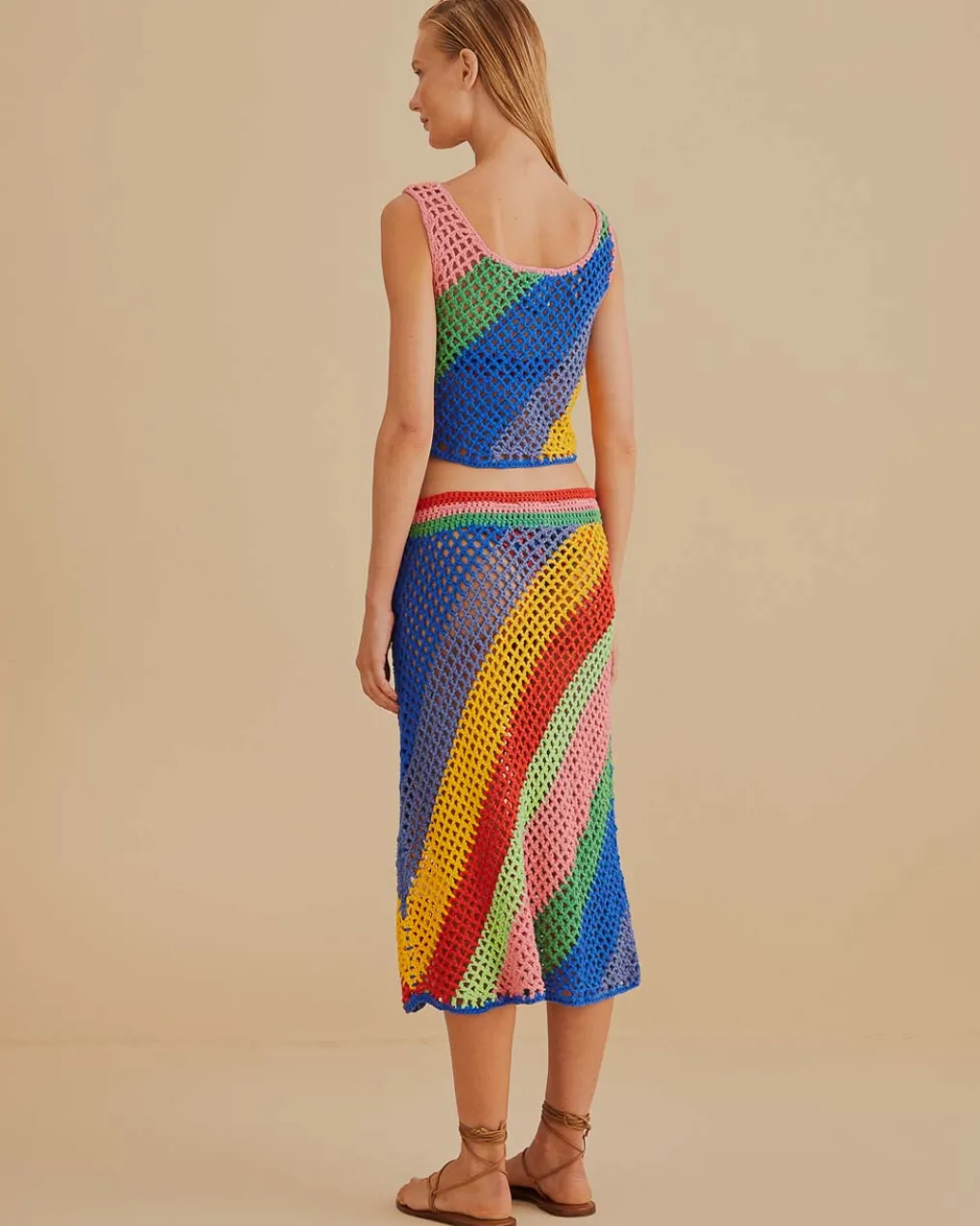 Diagonal Stripes Crochet Midi Skirt