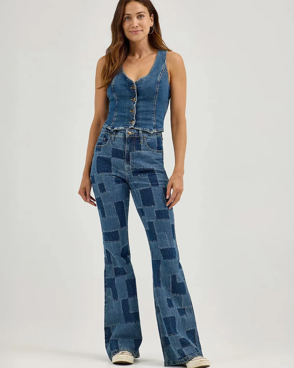 High Rise Patchwork Flare Jeans - Traveling Pant