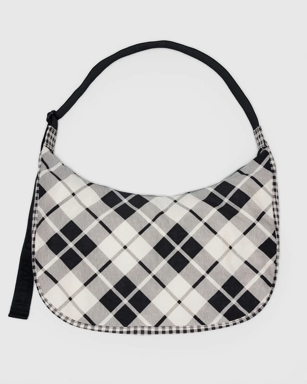 Large Nylon Crescent Bag w/ Key Leash - Mixed Plaid