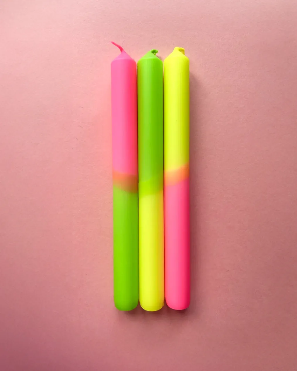 Neon Sugar Dip Dye Dinner Candles - Set Of 3