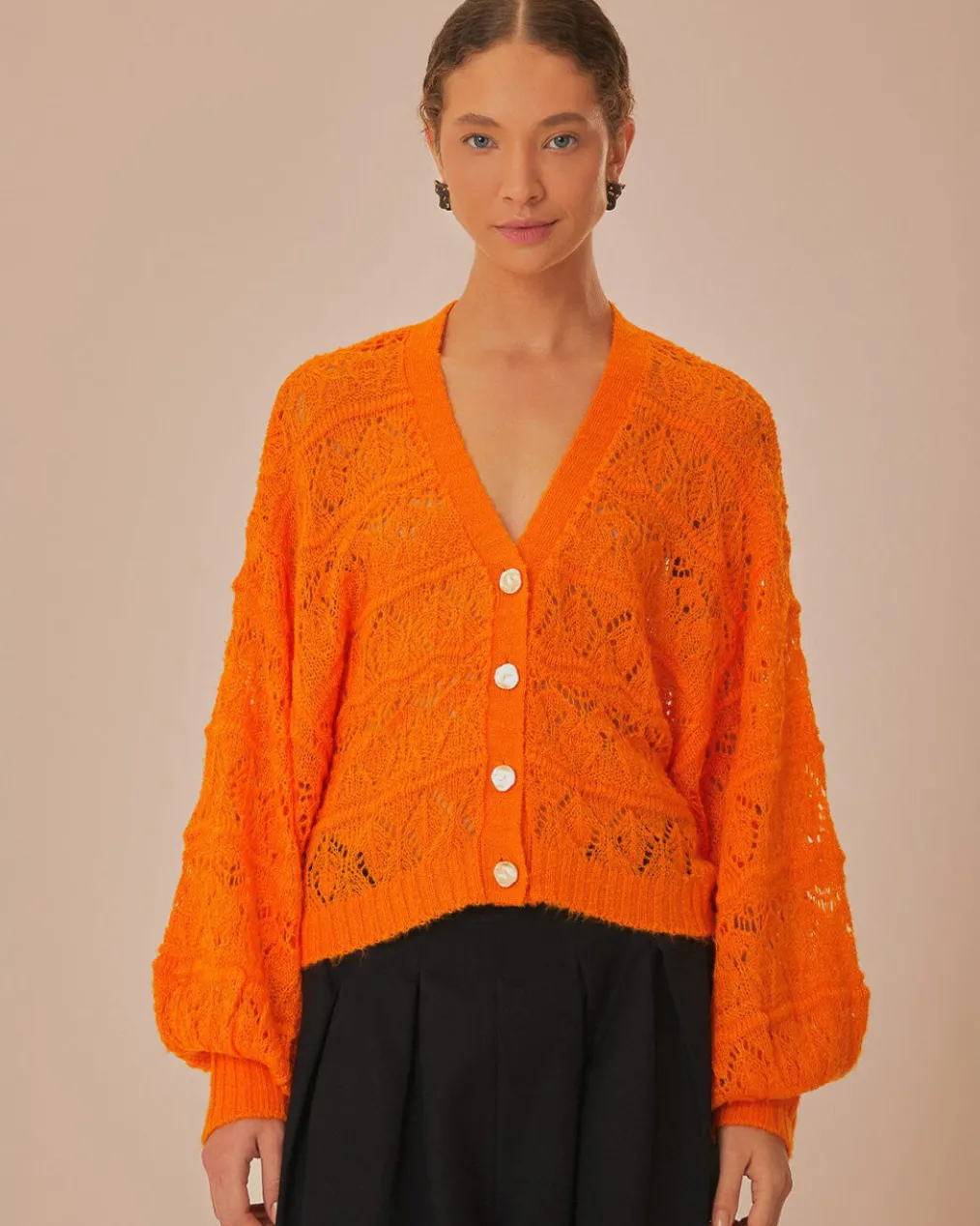 Orange Textured Knit Cardigan