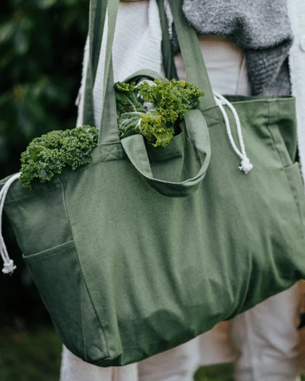 Organic Cotton Low Tote Bag - Green