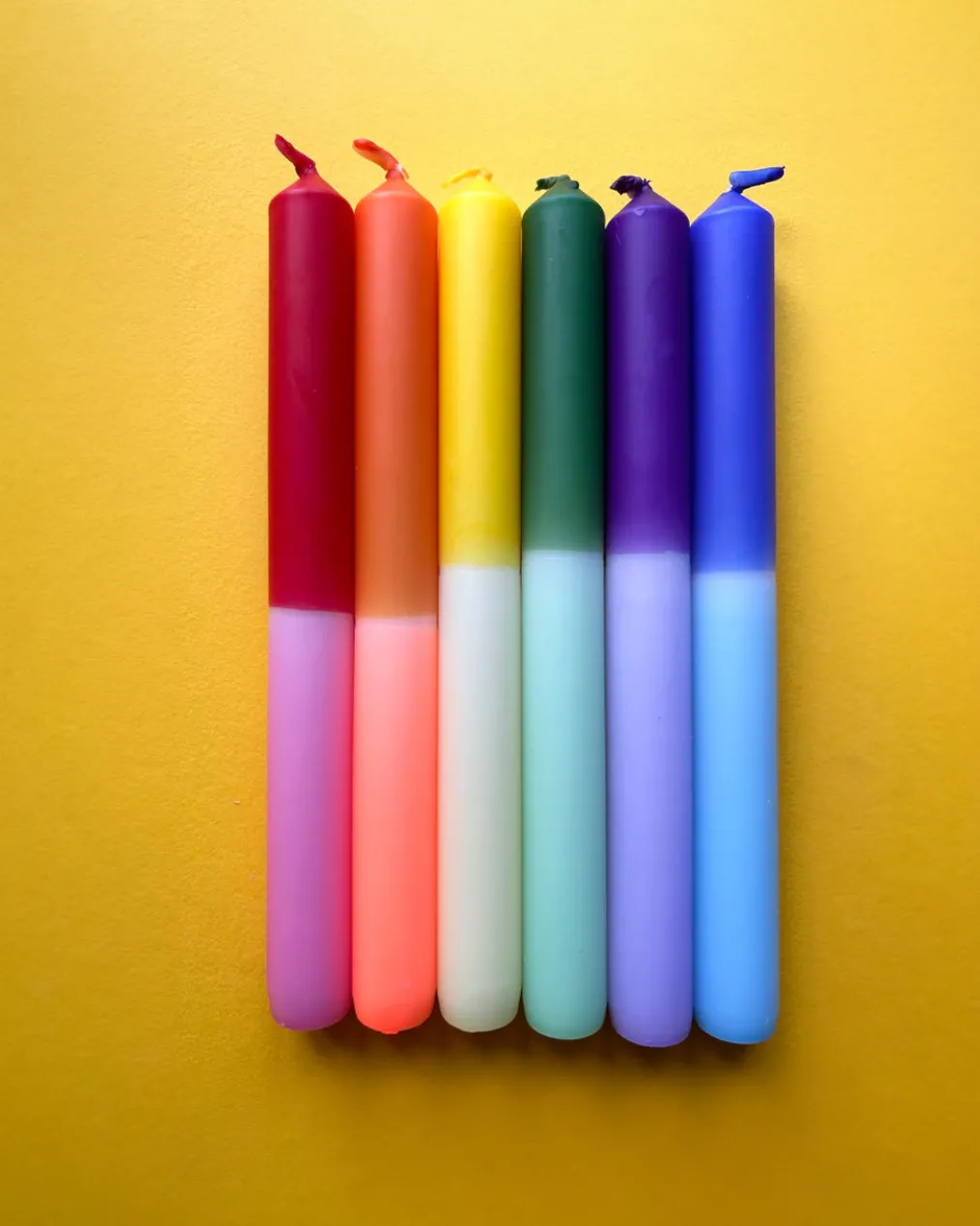 Rainbow Block Dip Dye Dinner Candles - Set Of 6