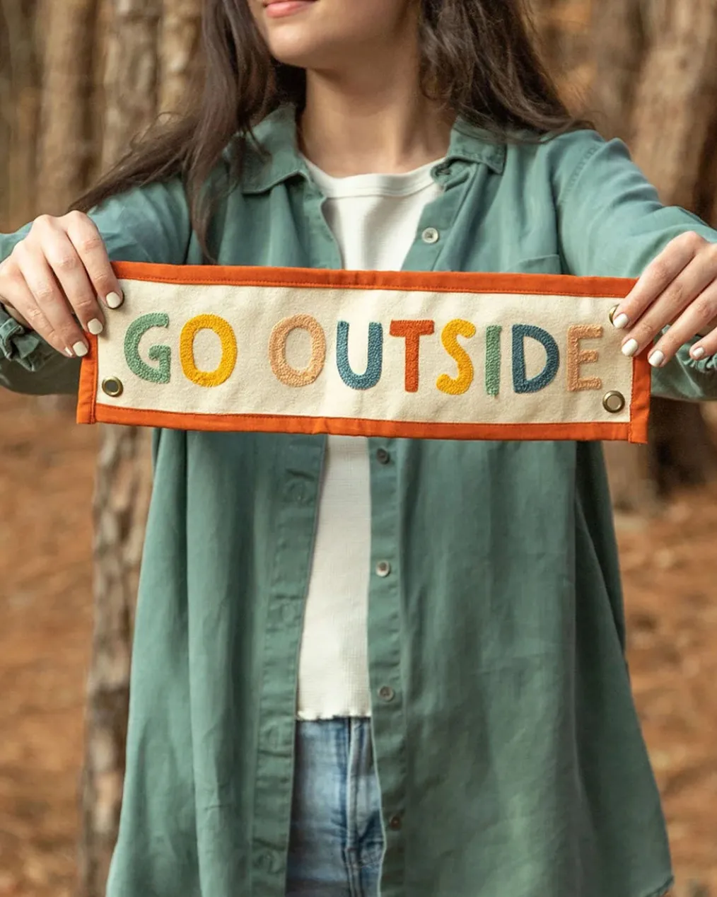 Rainbow Go Outside Embroidered Canvas Banner