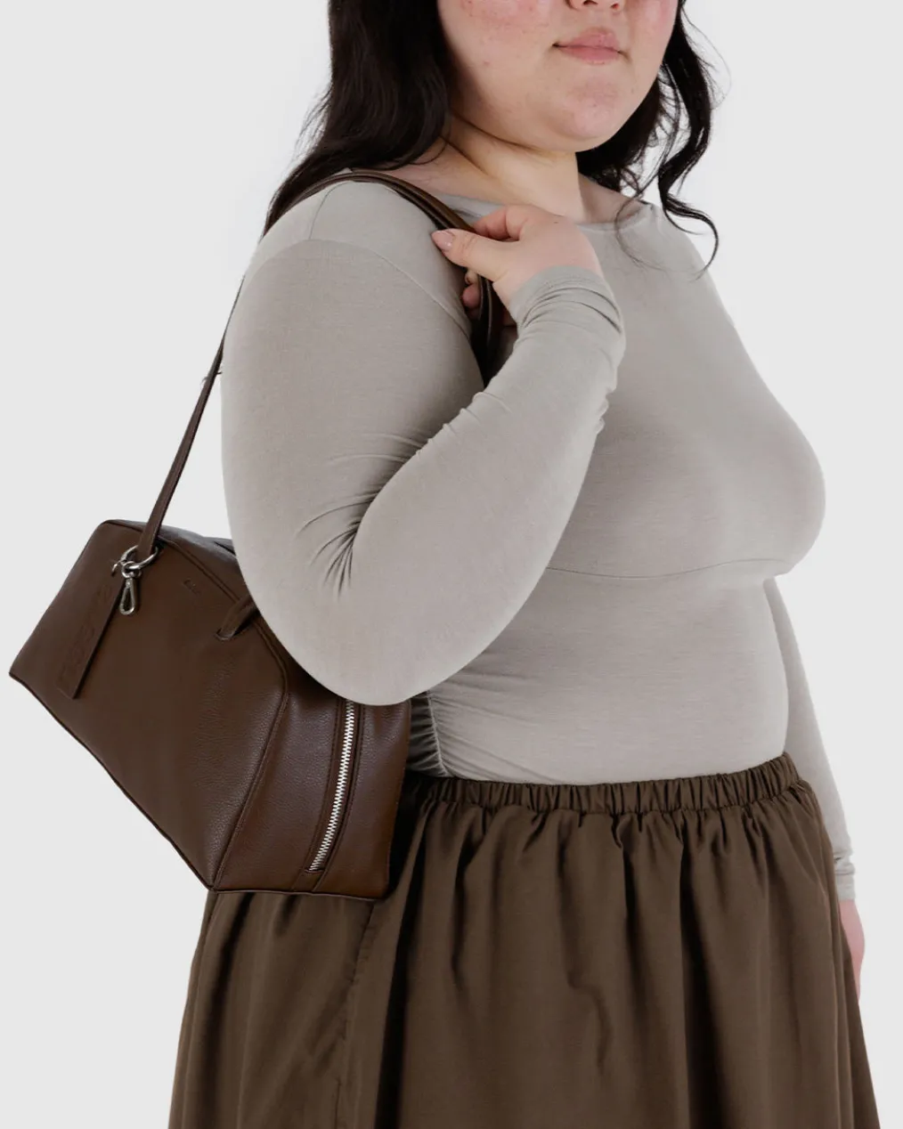 Recycled Leather Bowler Bag - Brown