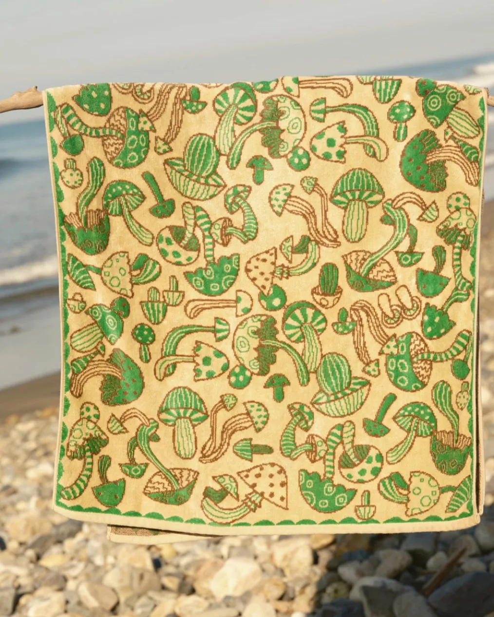 Shroom Towel - Tan + Green