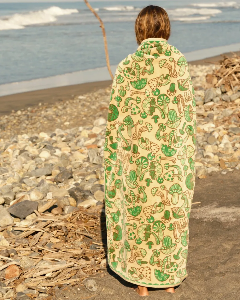 Shroom Towel - Tan + Green