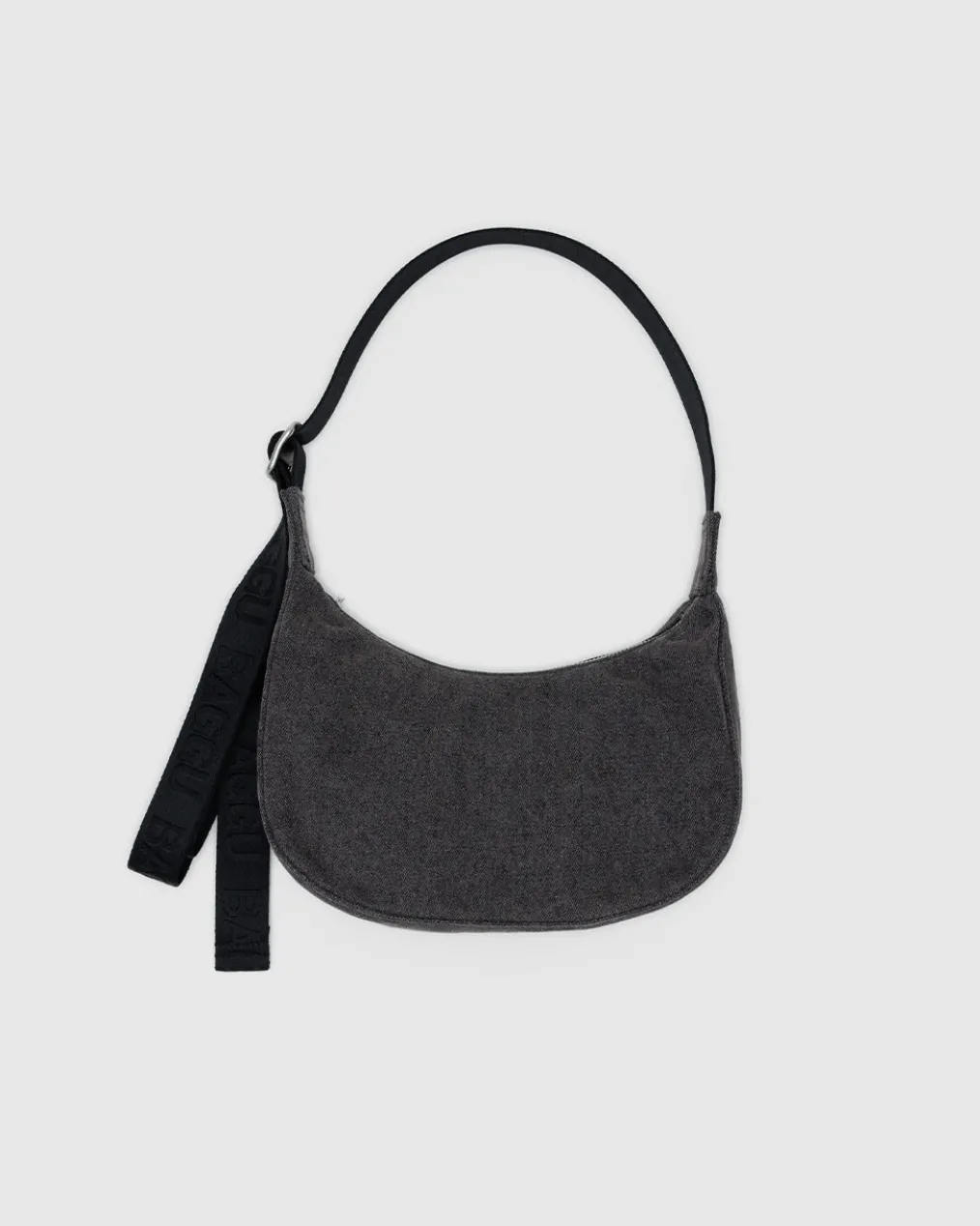Small Denim Crescent Bag w/ Key Leash - Washed Black Denim