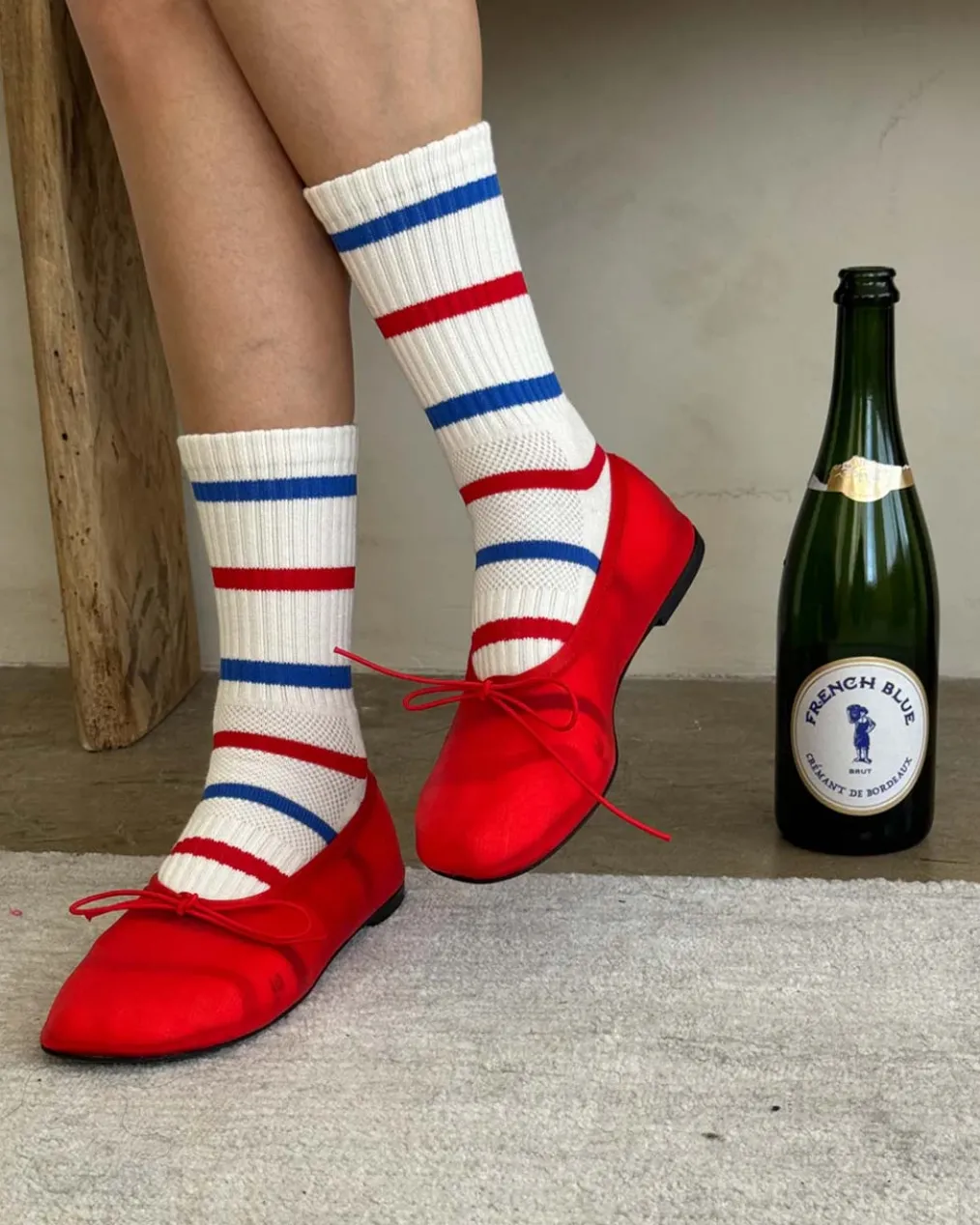 Striped Boyfriend Socks - Red Blue Stripe