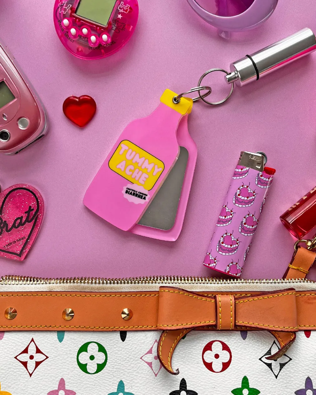 Tummy Hurts Mirror + Pill Case Keychain