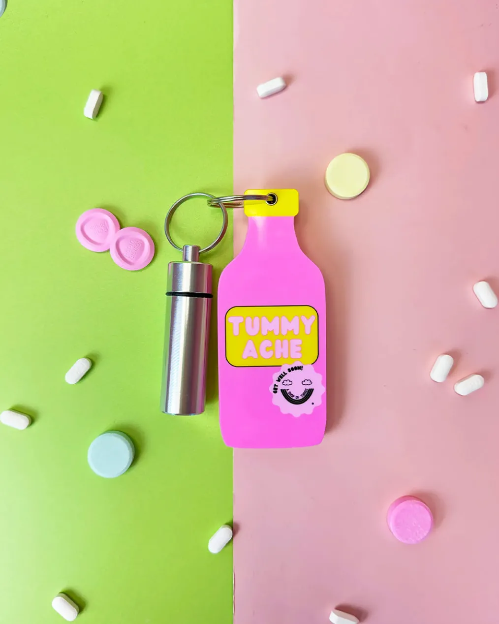 Tummy Hurts Mirror + Pill Case Keychain